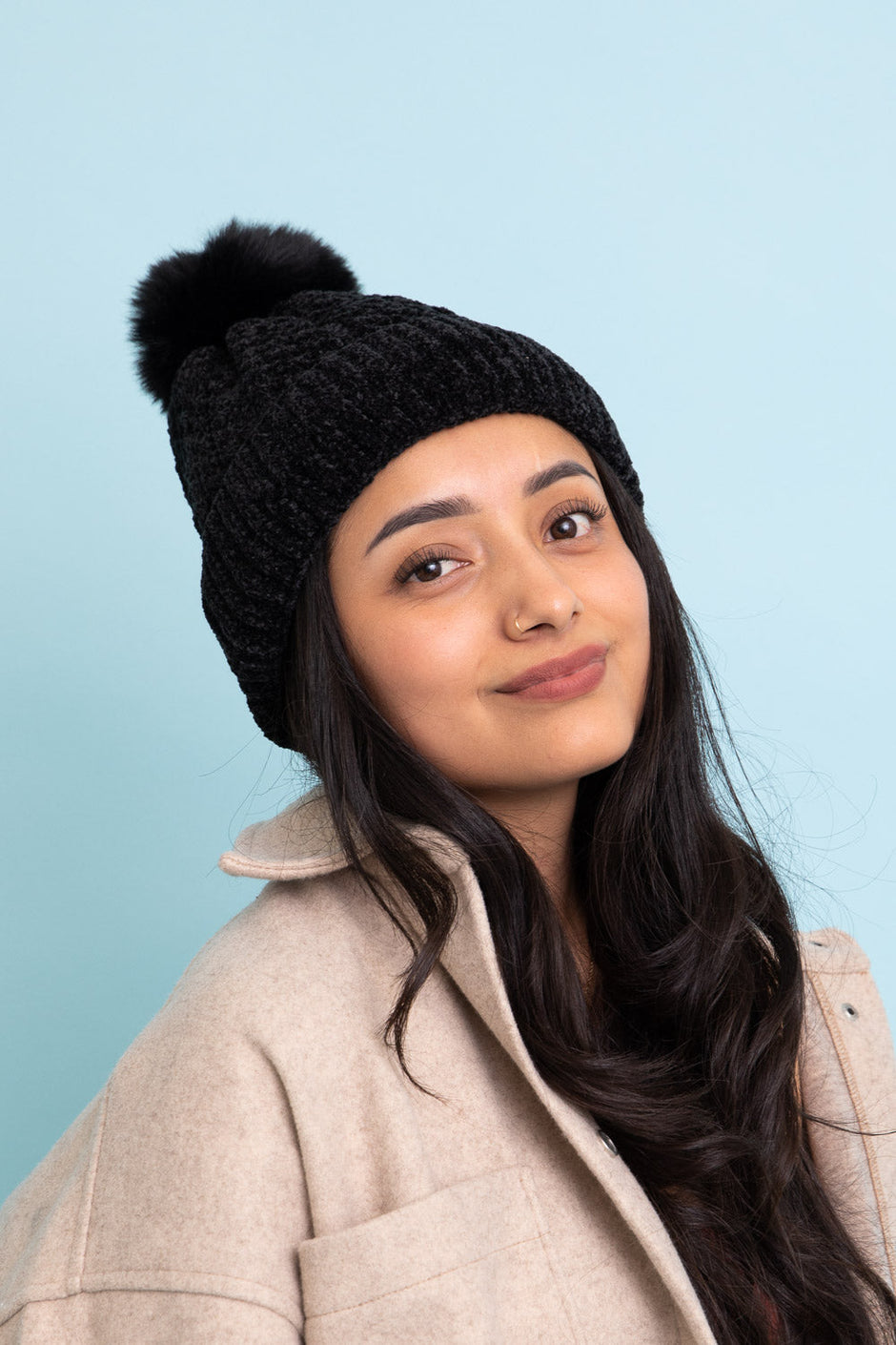 Velvet Knit Pom Beanie