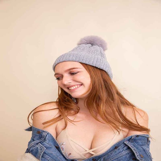 Velvet Knit Pom Beanie