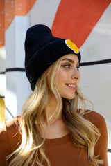 Smiley Face Ribbed Beanie