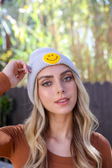 Smiley Face Ribbed Beanie