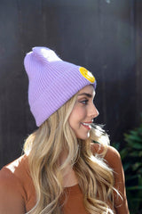 Smiley Face Ribbed Beanie