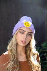 Smiley Face Ribbed Beanie