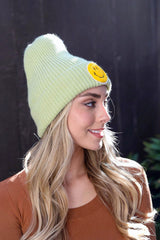 Smiley Face Ribbed Beanie