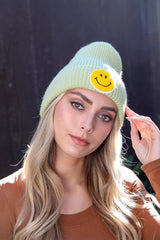 Smiley Face Ribbed Beanie