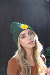 Smiley Face Ribbed Beanie