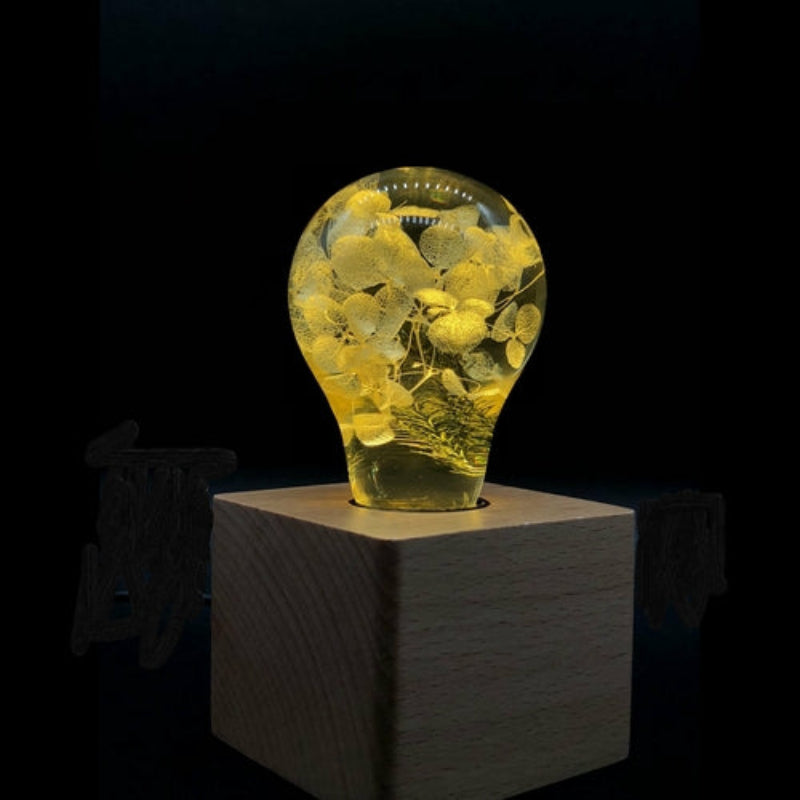 C.P.LIGHT Floral Glass Accent Lamp with Wooden Cube Base