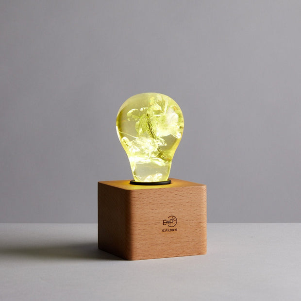 C.P.LIGHT Floral Glass Accent Lamp with Wooden Cube Base