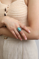 Bague classique en turquoise marquise