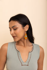 Western Leather Cutout Earrings w/ Turquoise Stone