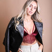 Velvet Lace Bralette with Strappy Design and Floral Lace Detailing