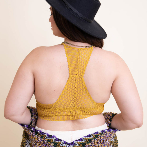 Mustard Knit Halter Bralette Top for Women