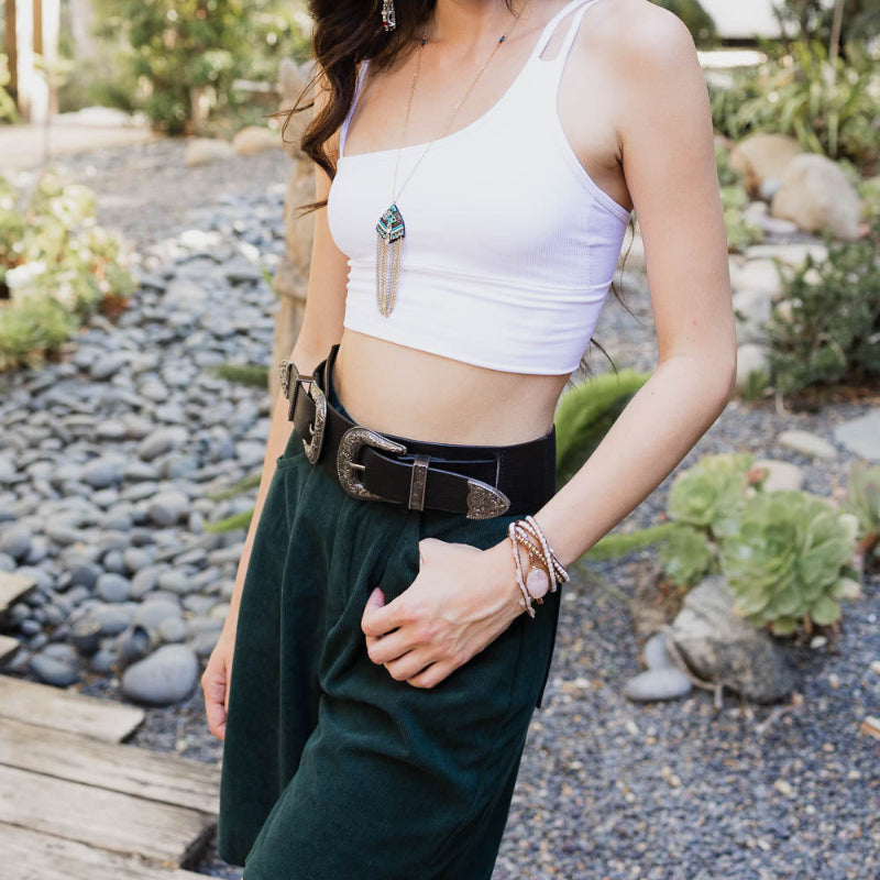 One Shoulder Ribbed Crop Top with Double Strap Design