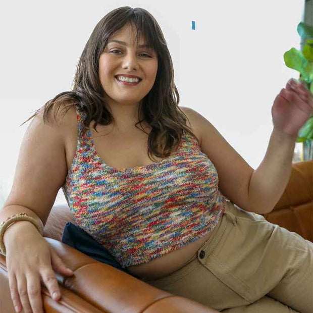 Multicolor Knit Crop Top Sleeveless Stretch Casual Wear