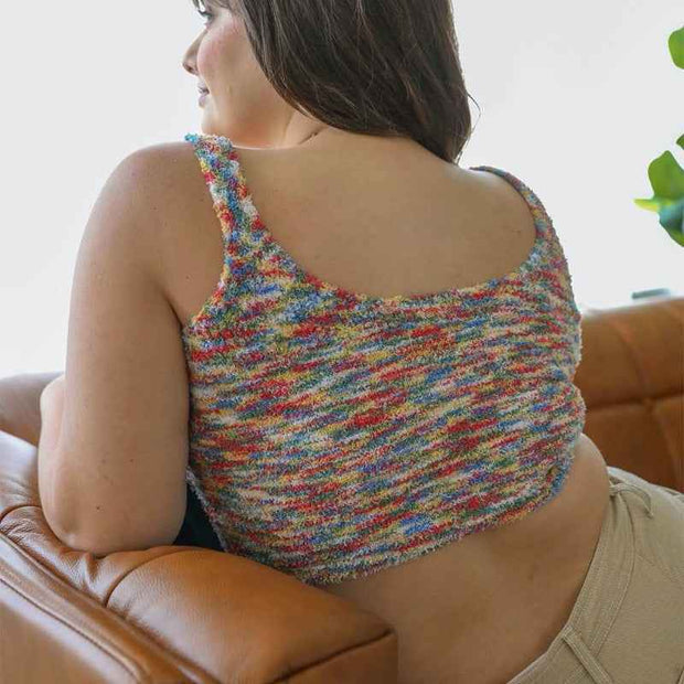 Multicolor Knit Crop Top Sleeveless Stretch Casual Wear