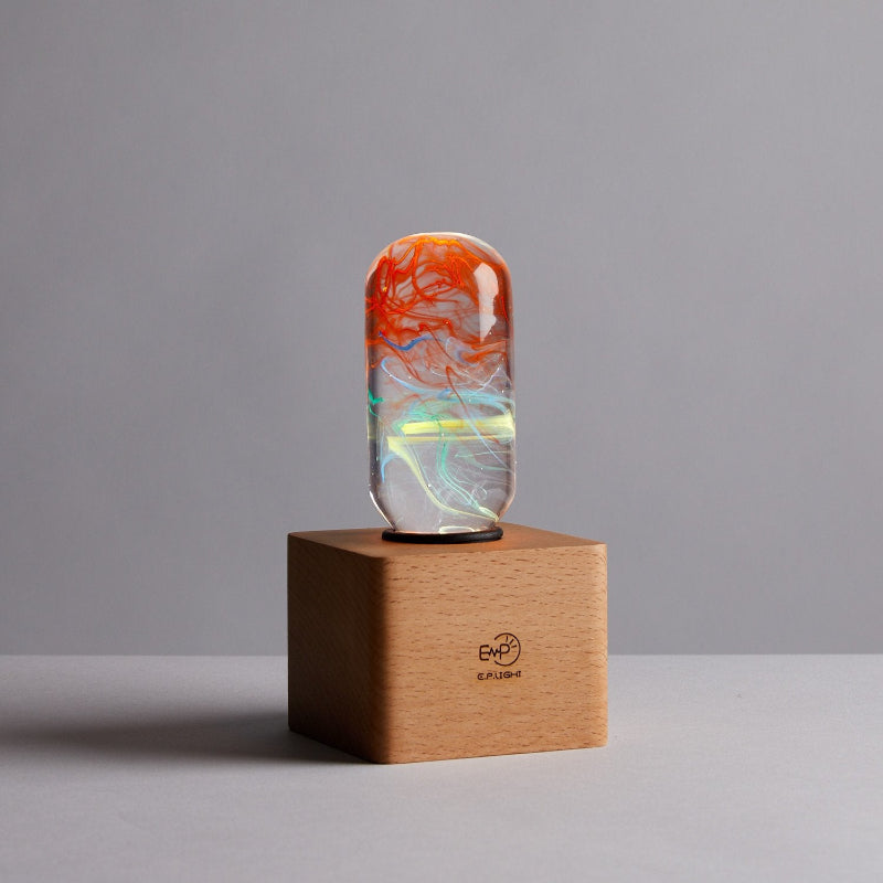 C.P.LIGHT Multicolor Glass Accent Lamp with Wooden Cube Base