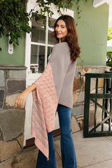 Dual-Toned Striped Ruana Wrap with Arm Openings