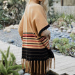 Women’s Striped Knit Poncho with Fringe Hem – Brown & Black Pattern