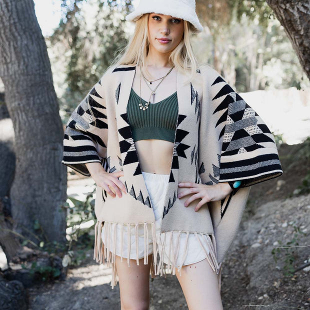 Ruana azteca de lujo con flecos