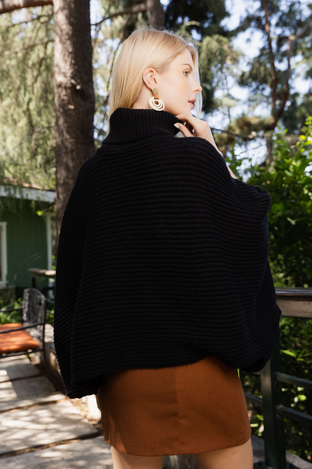 Ribbed Turtleneck Poncho