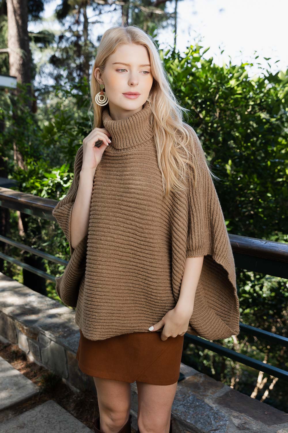 Ribbed Turtleneck Poncho