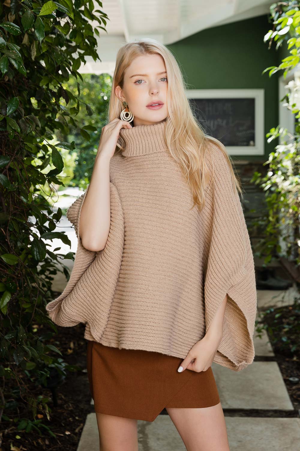 Ribbed Turtleneck Poncho