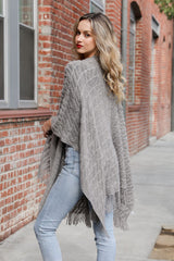 Diagonal Knit Tasseled Ruana