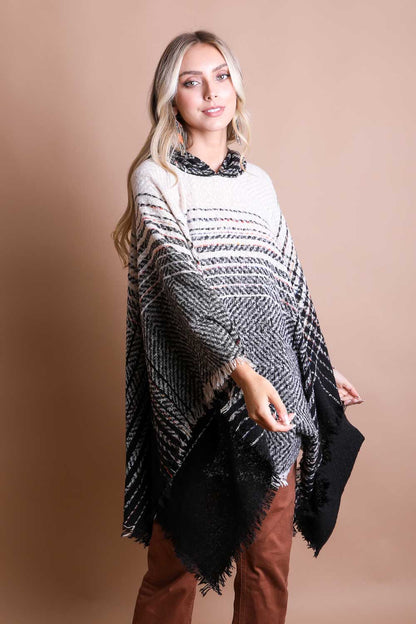 Cozy Herringbone Hooded Poncho