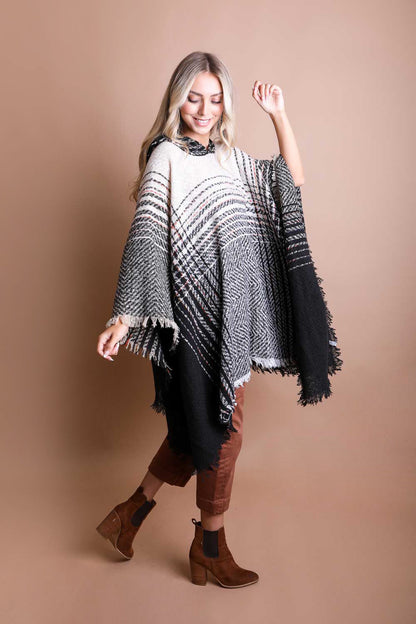 Cozy Herringbone Hooded Poncho