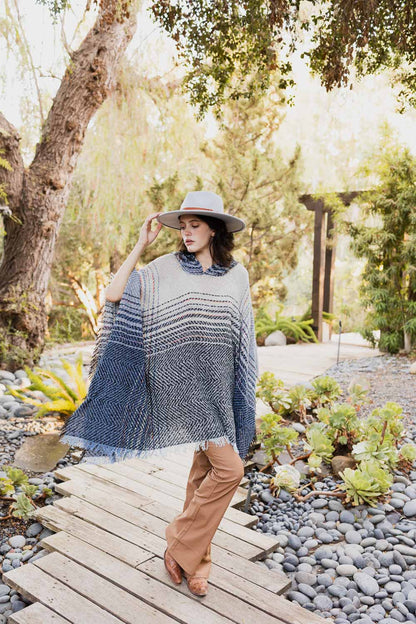 Cozy Herringbone Hooded Poncho