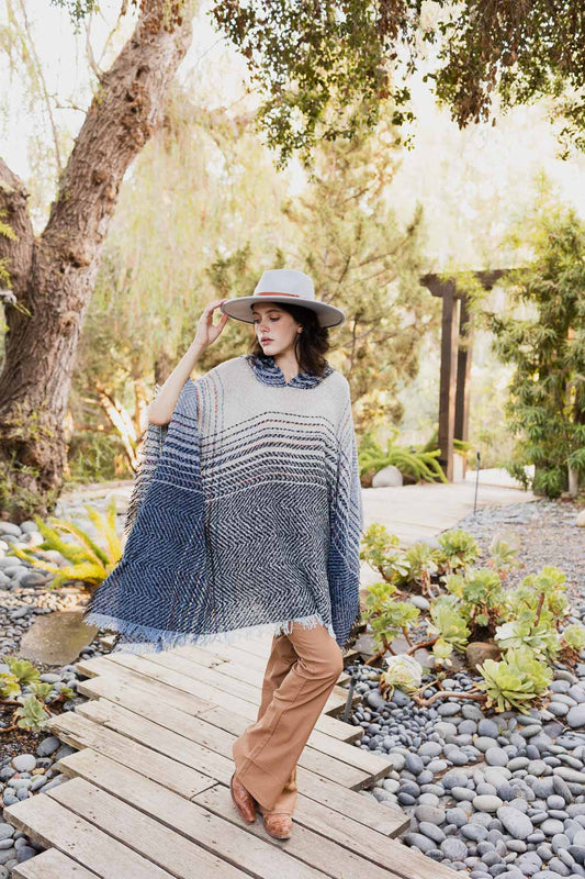 Cozy Herringbone Hooded Poncho