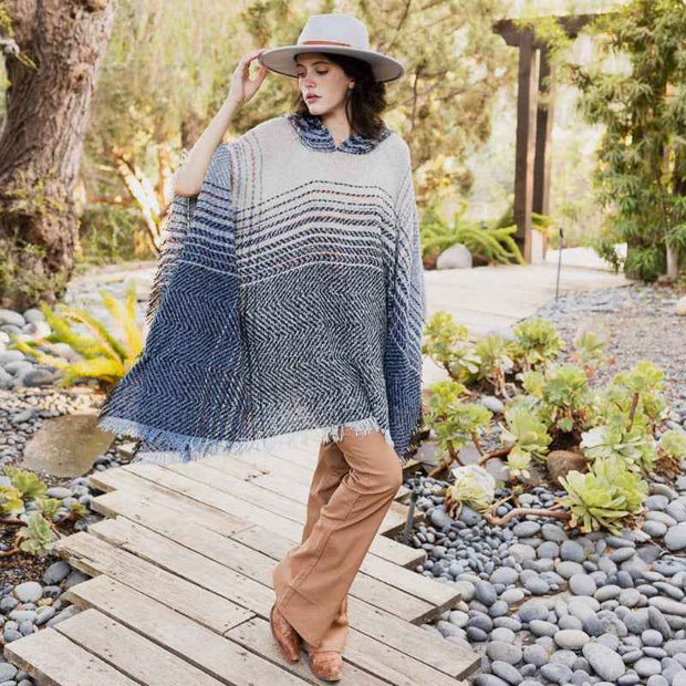 Cozy Herringbone Hooded Poncho
