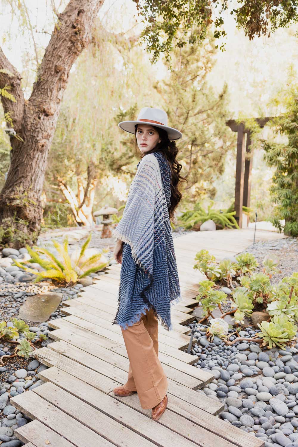 Cozy Herringbone Hooded Poncho