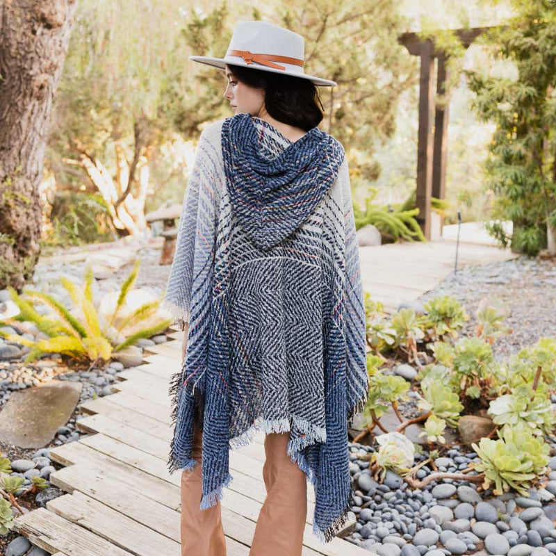 Cozy Herringbone Hooded Poncho