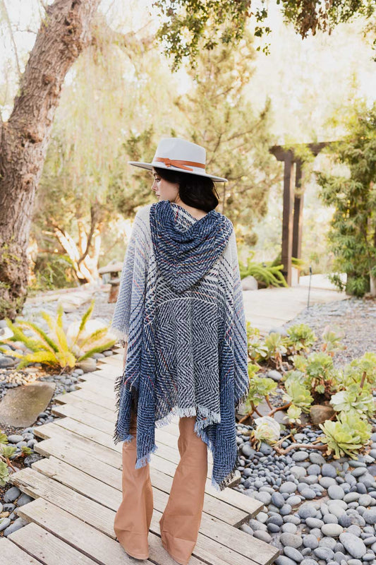 Cozy Herringbone Hooded Poncho