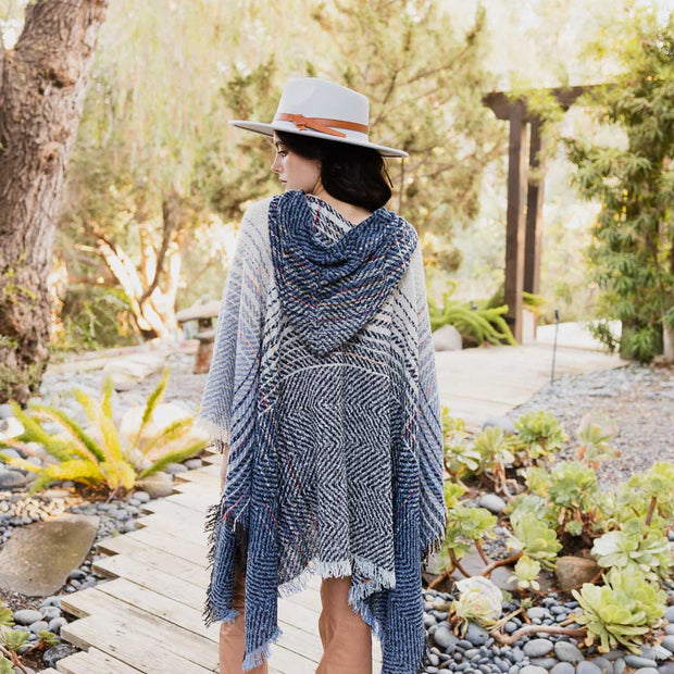 Cozy Herringbone Hooded Poncho