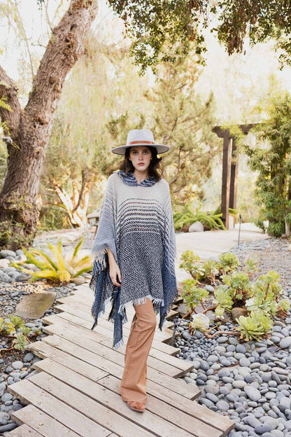 Cozy Herringbone Hooded Poncho