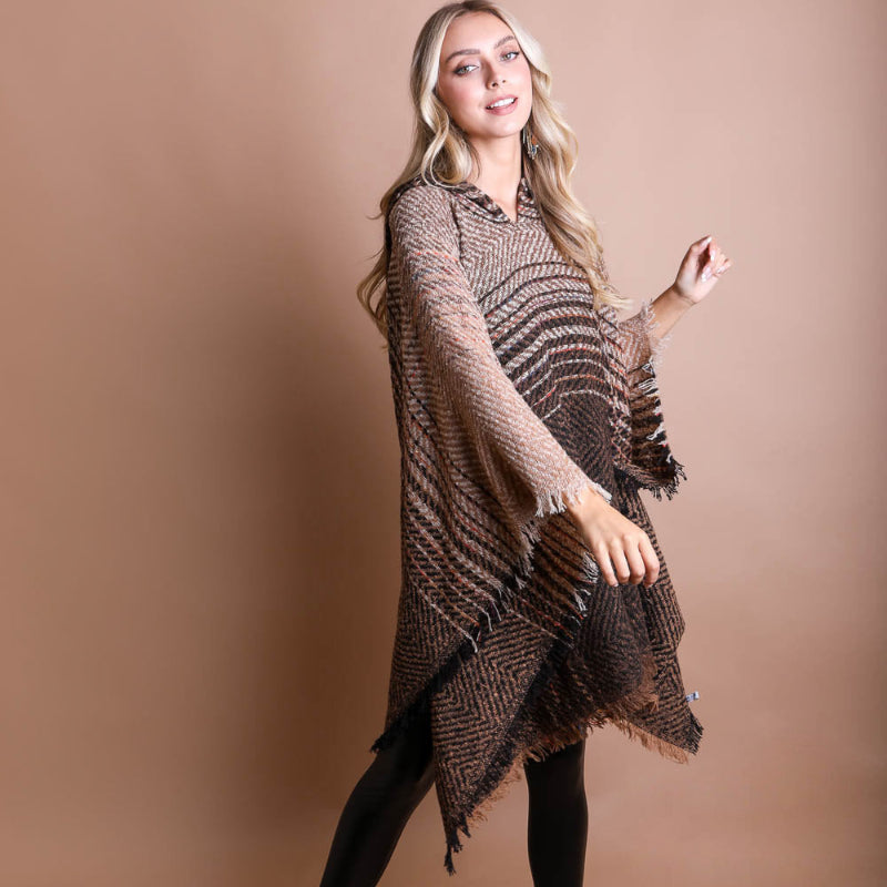 Cozy Herringbone Hooded Poncho