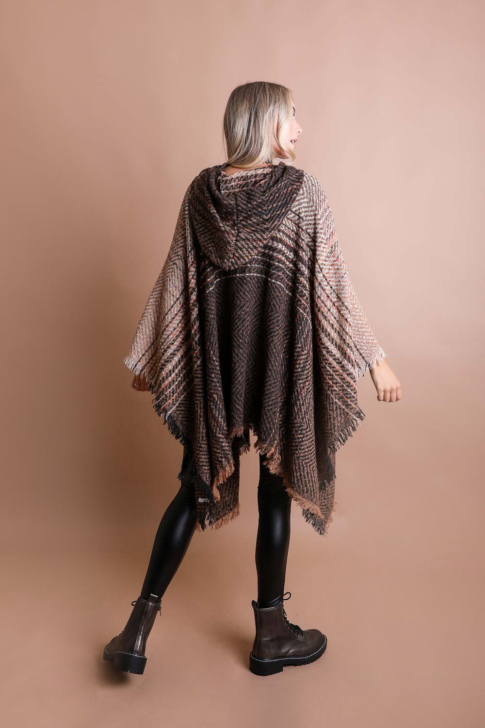 Cozy Herringbone Hooded Poncho