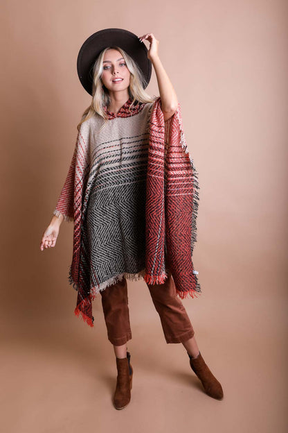 Cozy Herringbone Hooded Poncho