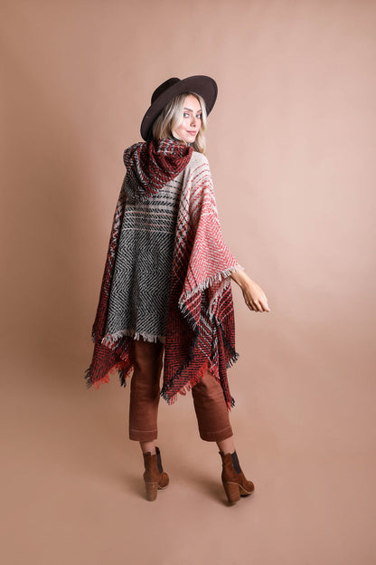 Cozy Herringbone Hooded Poncho