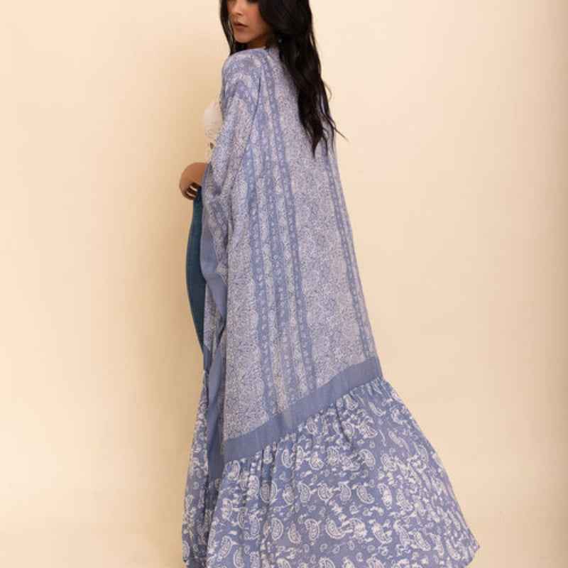 Women Printed Long Kimono Cardigan Sheer Cover Up
