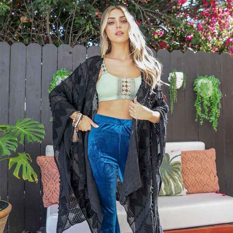 Women Sheer Knit Open Front Long Cardigan Lightweight Cover Up