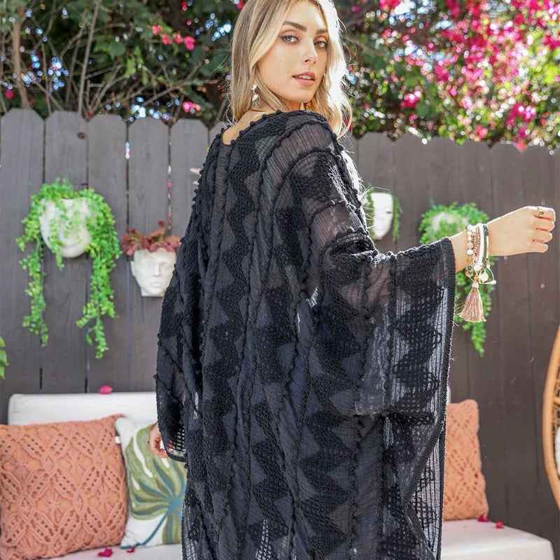Women Sheer Knit Open Front Long Cardigan Lightweight Cover Up