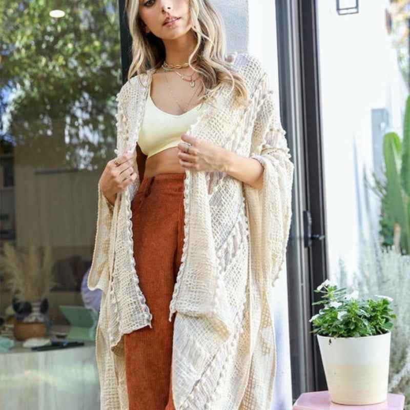 Women Sheer Knit Open Front Long Cardigan Lightweight Cover Up