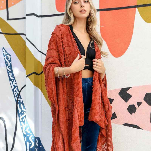 Women Sheer Knit Open Front Long Cardigan Lightweight Cover Up