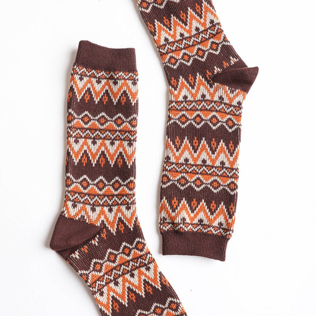 Patterned Crew Socks Set with Geometric Knit Design