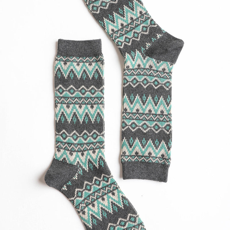 Patterned Crew Socks Set with Geometric Knit Design