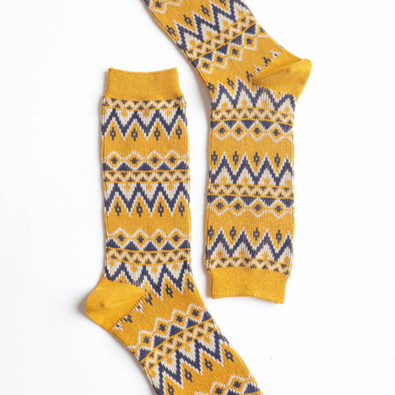 Patterned Crew Socks Set with Geometric Knit Design