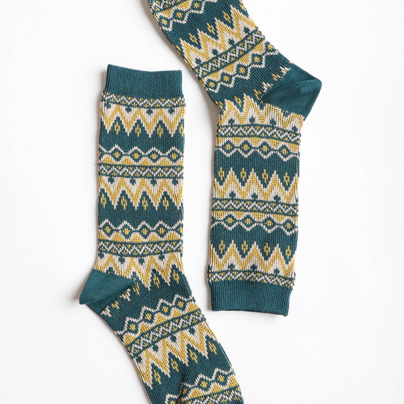 Patterned Crew Socks Set with Geometric Knit Design
