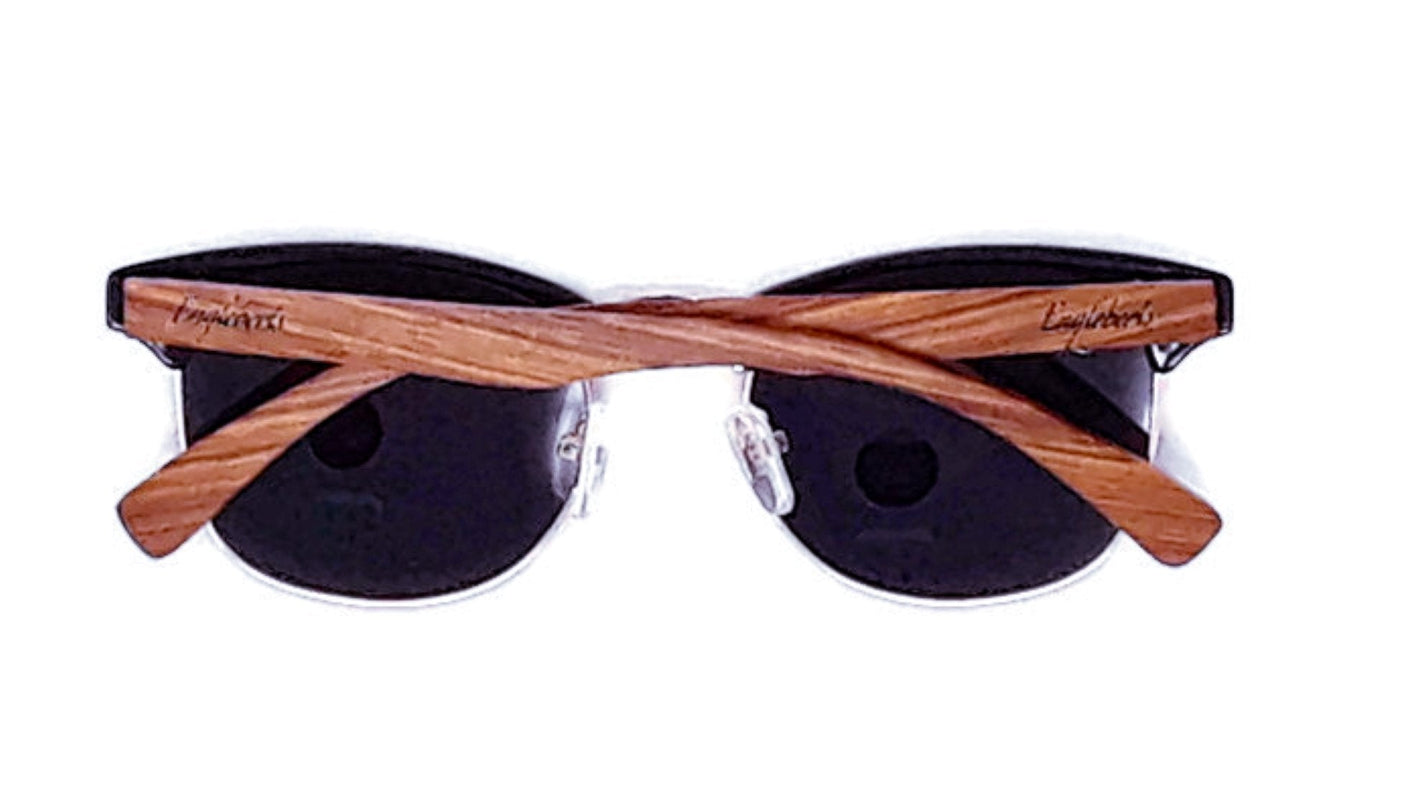 Gafas de sol estilo club de madera de nogal auténtica con estuche de bambú, polarizadas